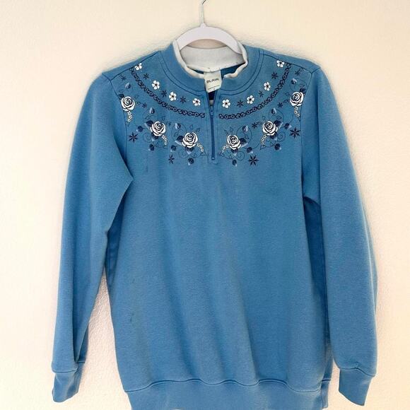 Blue Blair Embroidered Rose Quarter Zip Sweatshirt - Picture 2 of 5